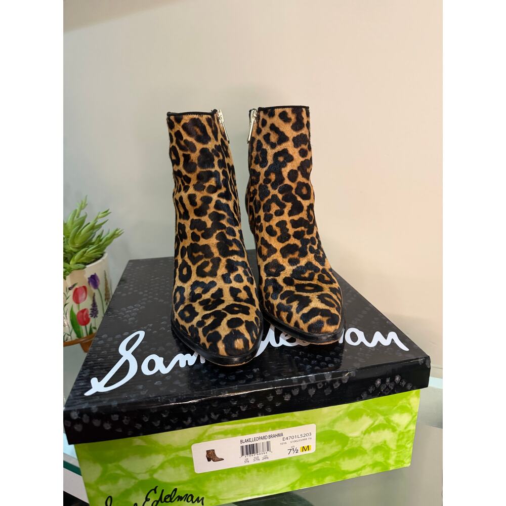 Sam Edelman Blake Leopard Brahma Ankle Boots Size 7.5 🐆✨